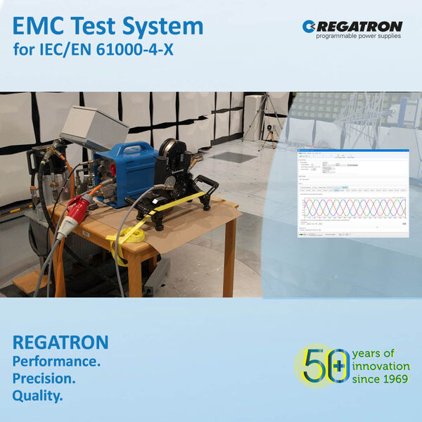 Our range of test solutions has grown: REGATRON offers a versatile EMC Test System for IEC/EN 61000-4-X full compliance testing.