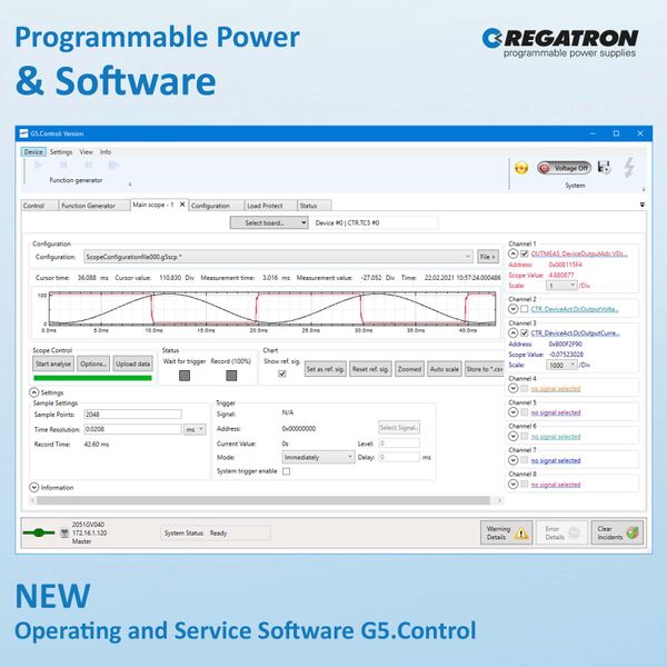 Software per PC G5.Control di REGATRON: il software operativo e di servizio intuitivo per la famiglia di alimentatori CC G5.