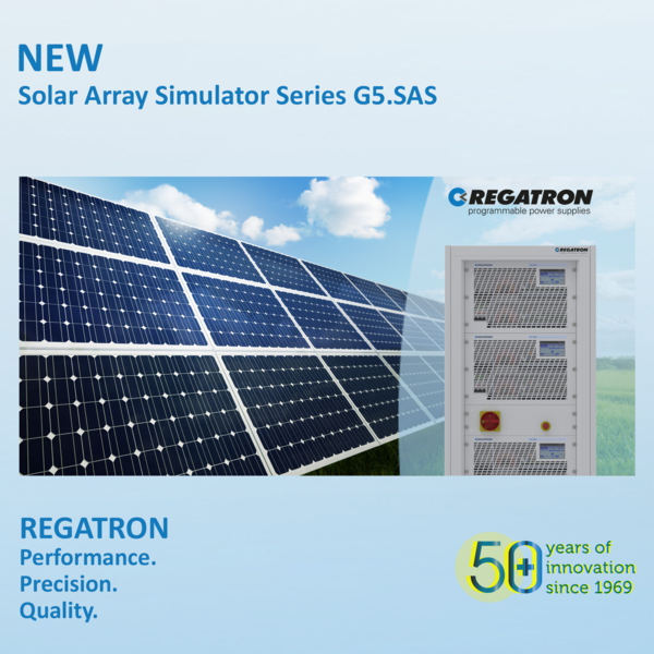 La nuova serie G5.SAS: REGATRON presenta la prossima generazione di simulatori fotovoltaici. Dinamica e precisione molto elevate - Fino a 1500 VDC - Alta densità di potenza.