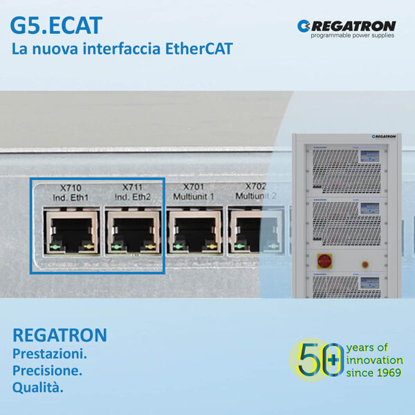 Presentazione di G5.ECAT: nuova interfaccia EtherCAT disponibile per la famiglia G5 di alimentatori DC rigenerativi programmabili di REGATRON
