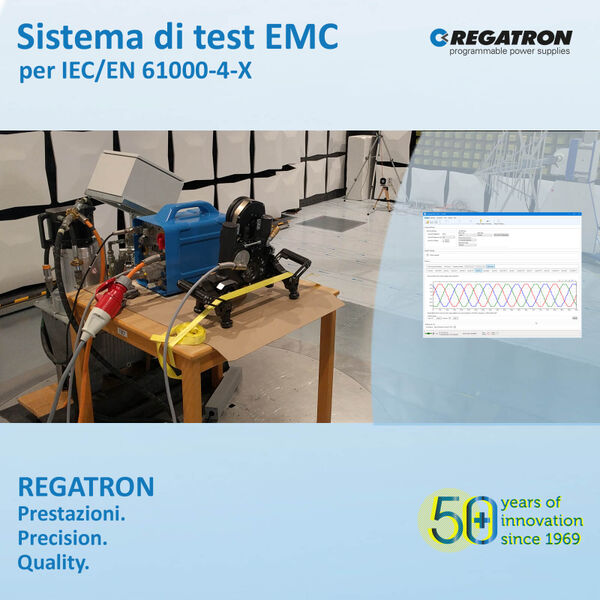 La nostra gamma di soluzioni di test è cresciuta: REGATRON offre un versatile sistema per prove EMC per i test di piena conformità IEC/EN 61000-4-X.