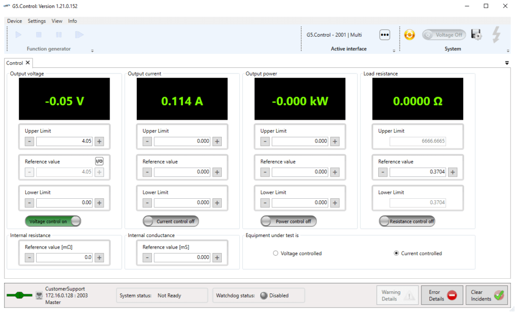 G5 Control GUI software interface – REGATRON programmable power supply management